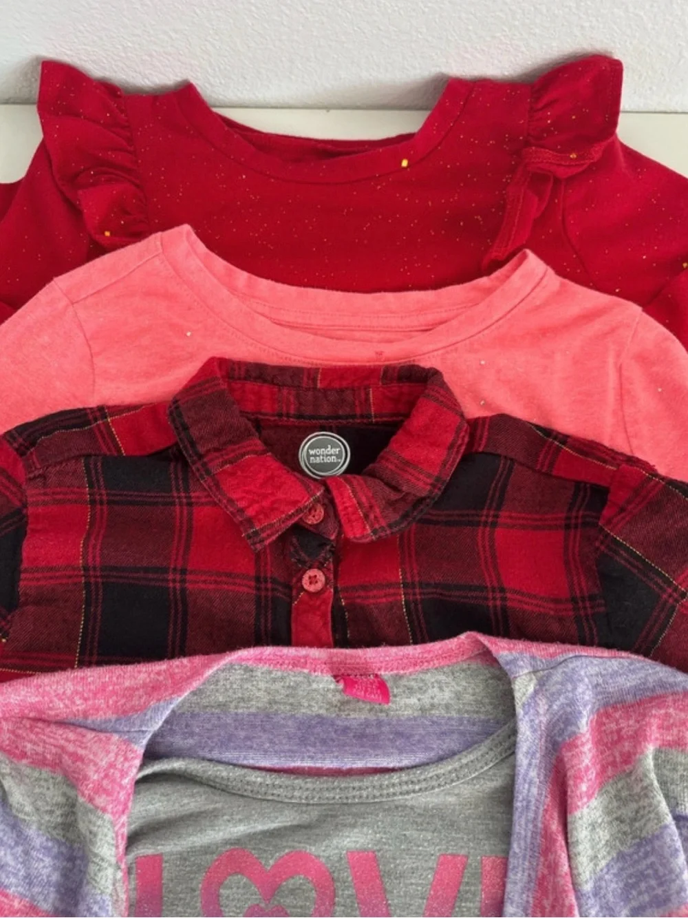 okie dokie Girls Red, Coral, Black & Pink Layered Tops Set of 4-pieces  6X